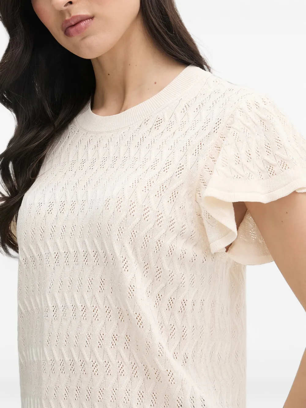 Mos Mosh Pointelle gebreide top met ruches en MMGanna-patroon Beige