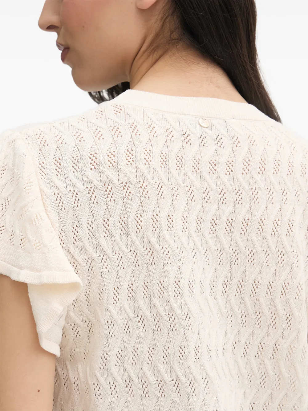 Mos Mosh Pointelle gebreide top met ruches en MMGanna-patroon Beige
