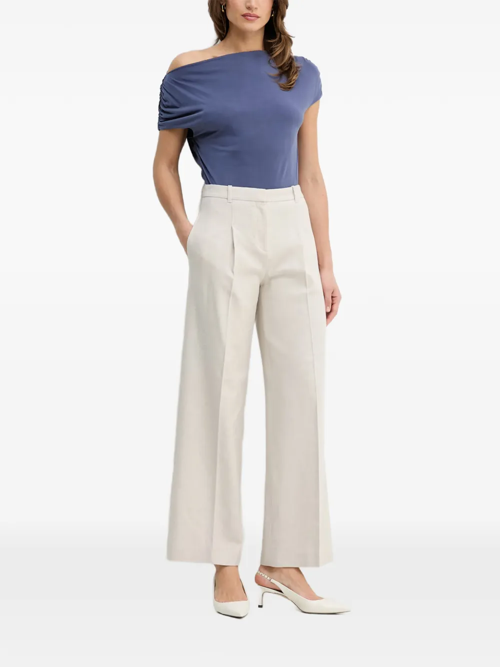 Mos Mosh off-shoulder ruched-sleeve top - Blu