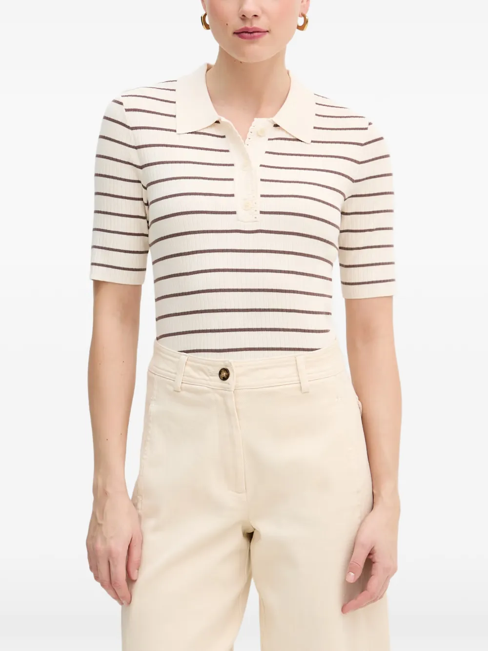 Mos Mosh striped ribbed polo shirt