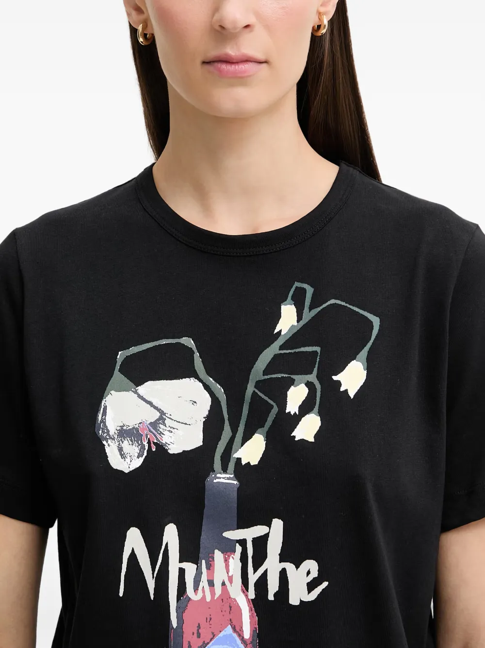 MUNTHE Bilcis T-shirt met grafische print Zwart