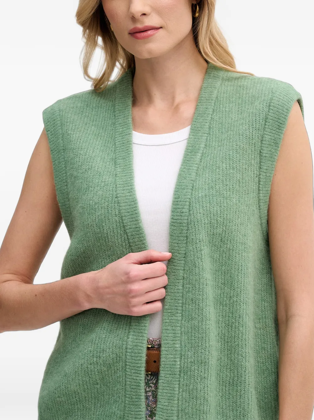 Mos Mosh MMThora gebreide top met geribbelde afwerking Groen