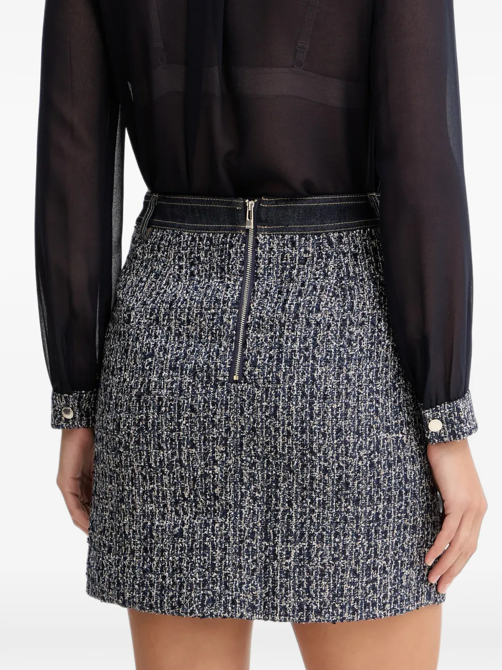 Morgan Joscar tweed denim-trim mini skirt Blauw