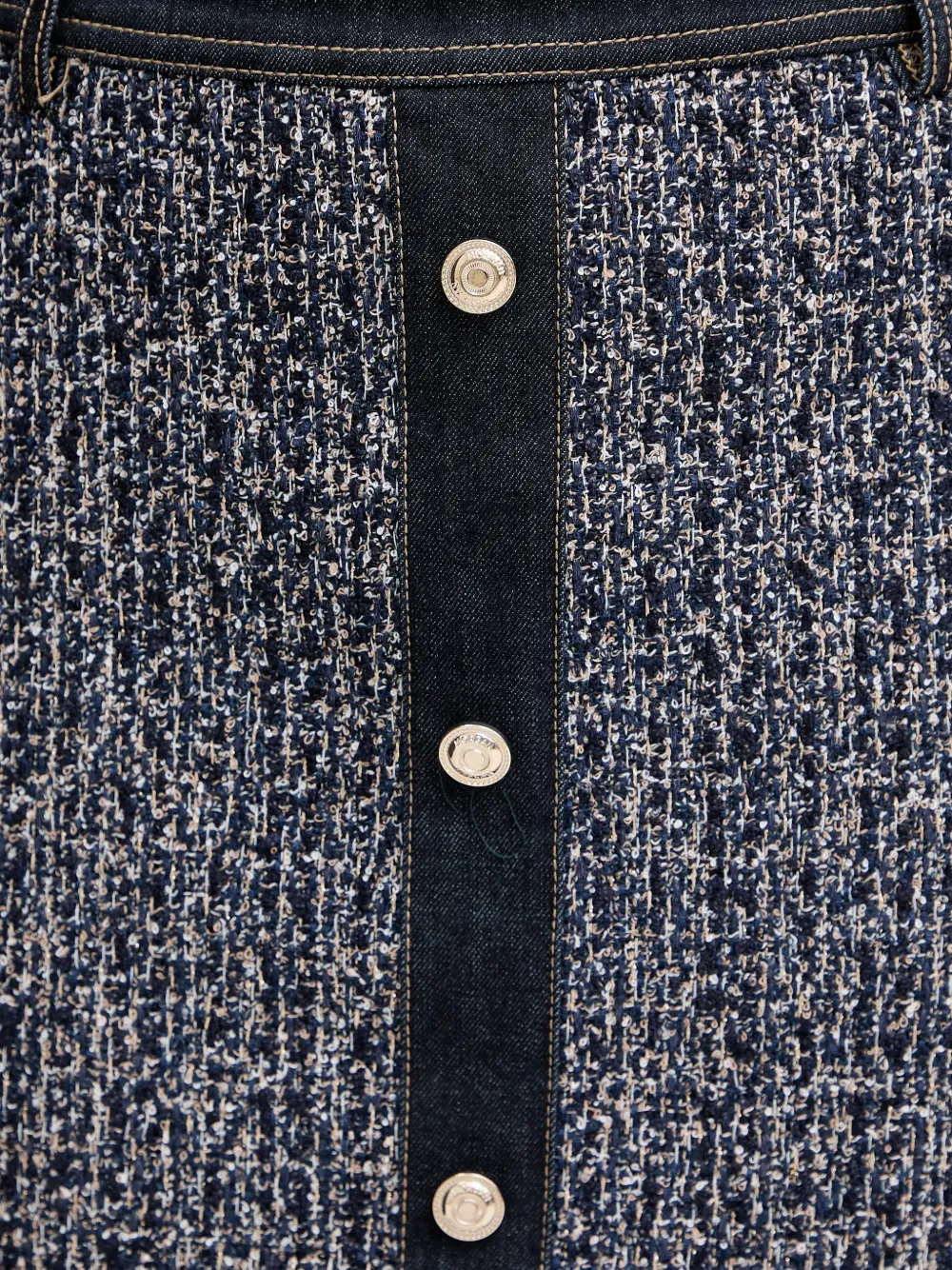 Morgan Joscar tweed denim-trim mini skirt Blauw