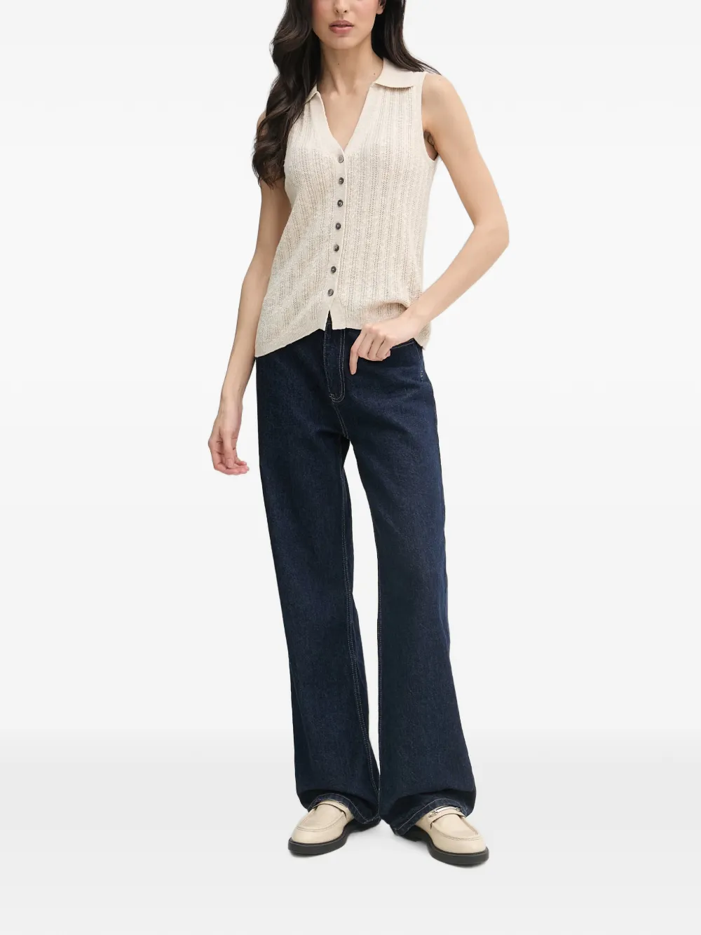 Mos Mosh MMRinja Marisol kabelgebreide top met knopen Beige