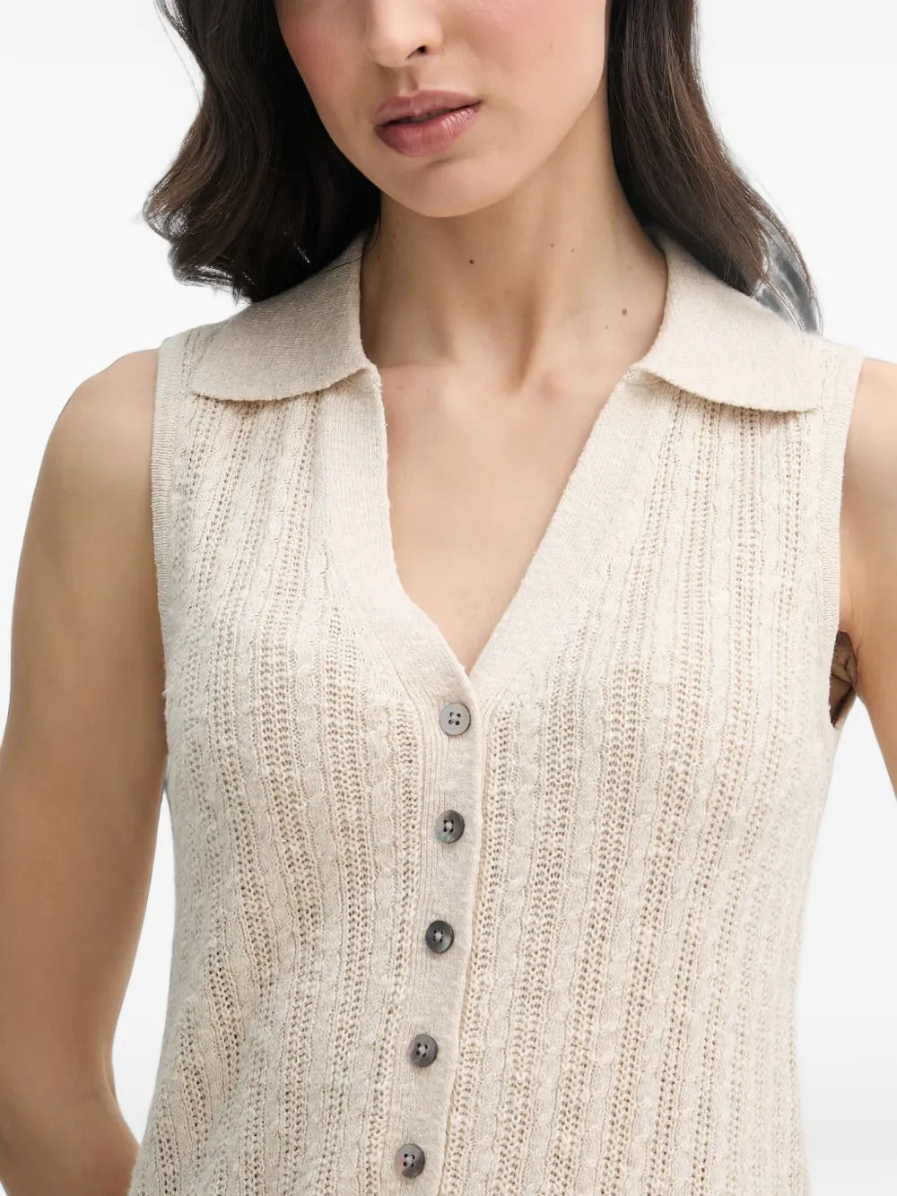 Mos Mosh MMRinja Marisol kabelgebreide top met knopen Beige