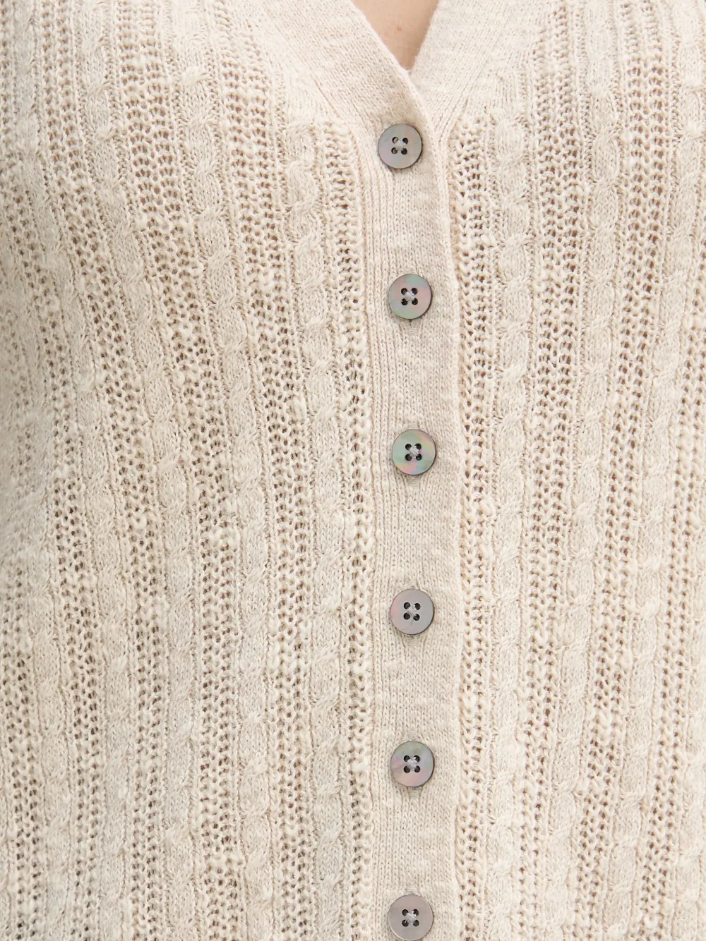 Mos Mosh MMRinja Marisol kabelgebreide top met knopen Beige