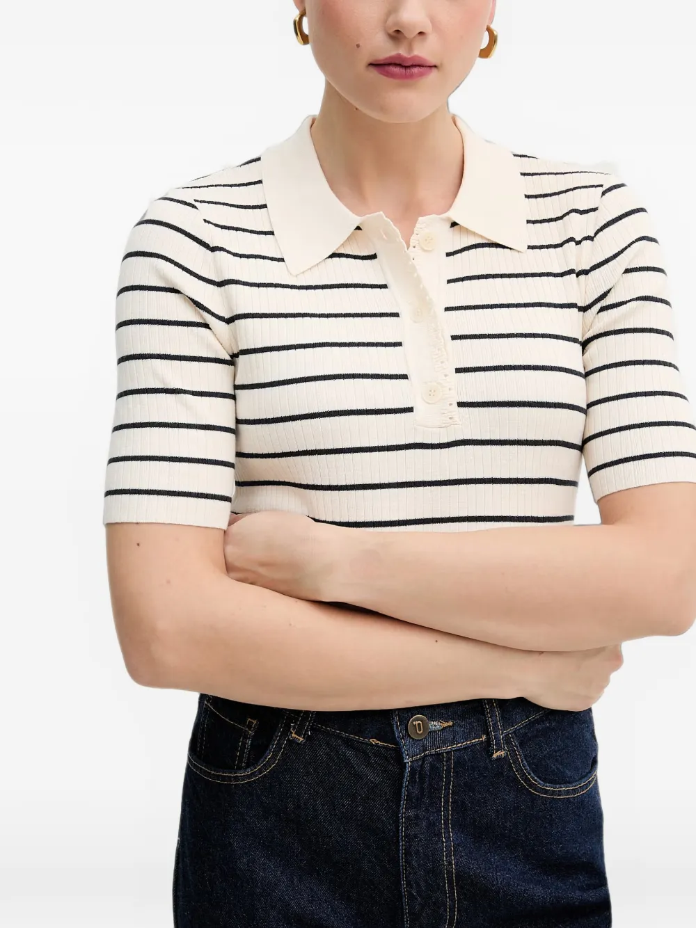Mos Mosh Caliz ribgebreid poloshirt Wit