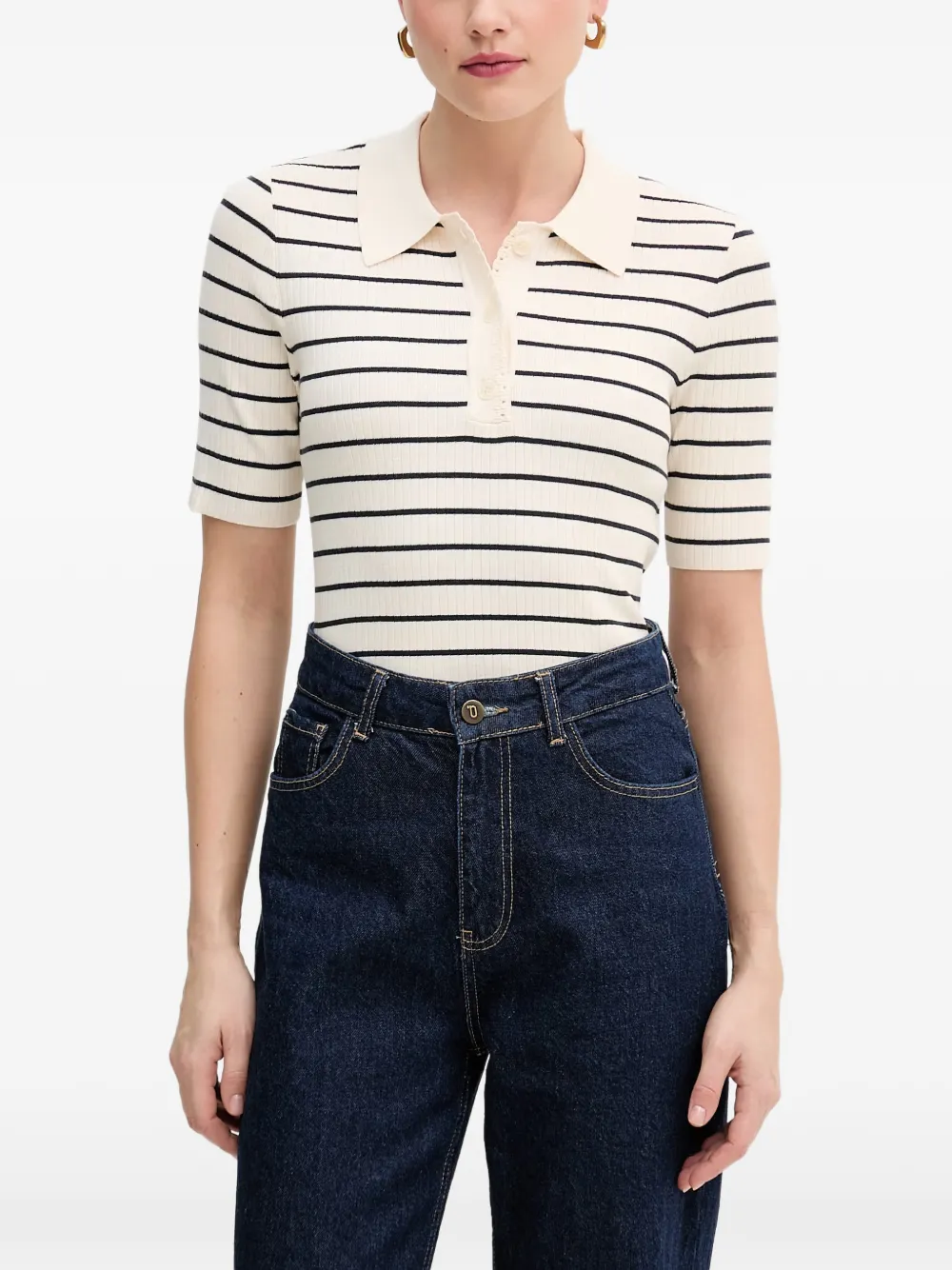 Mos Mosh Caliz striped ribbed-knit polo shirt
