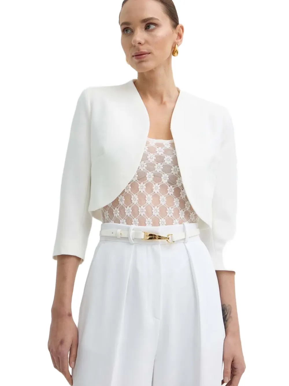 Morgan Button-cuff Cropped Jacket In White