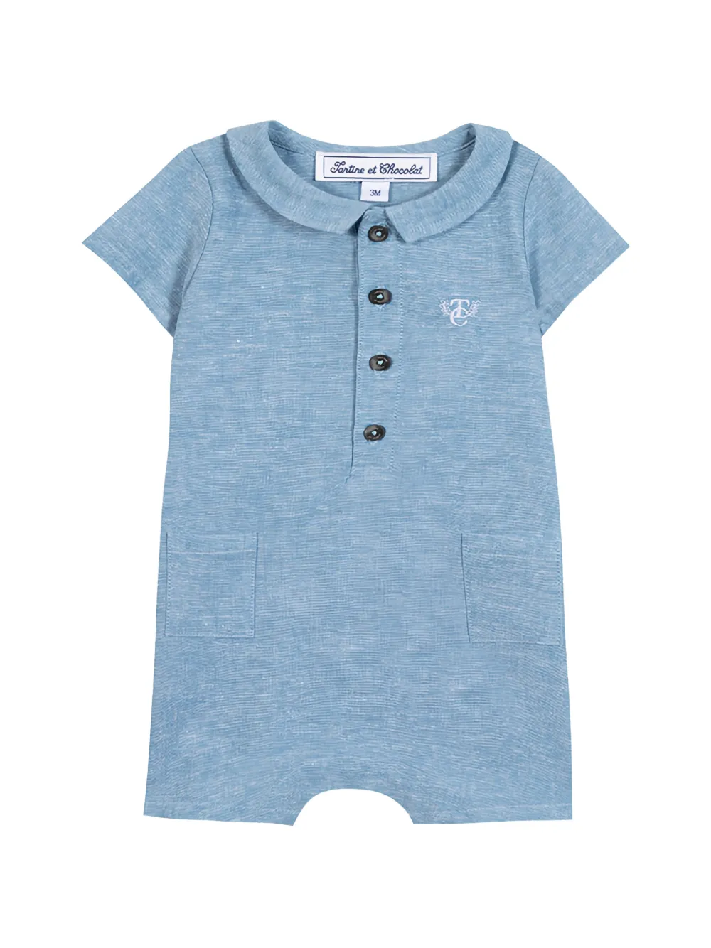 Tartine Et Chocolat embroidered-logo short-sleeve romper - Blau