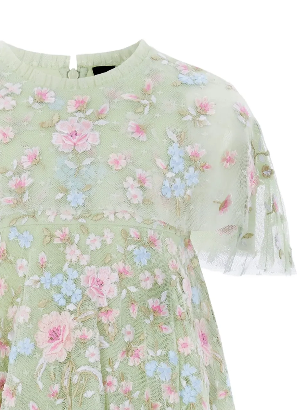 NEEDLE & THREAD KIDS Peony jurk met borduurwerk en cape Groen
