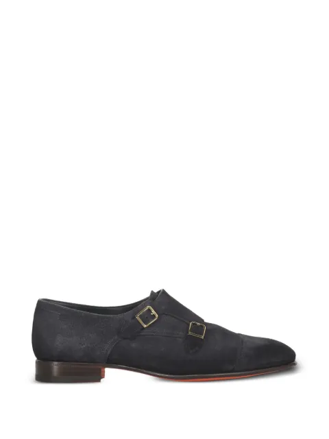 Santoni double-buckle suede monk shoes