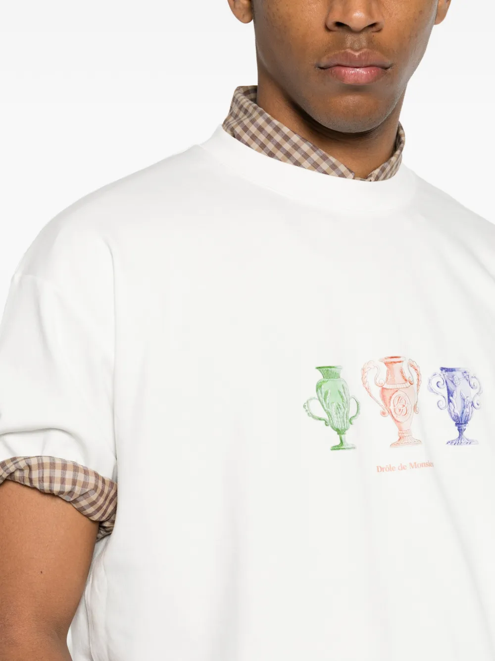 Drôle De Monsieur Katoenen T-shirt met grafische print Beige