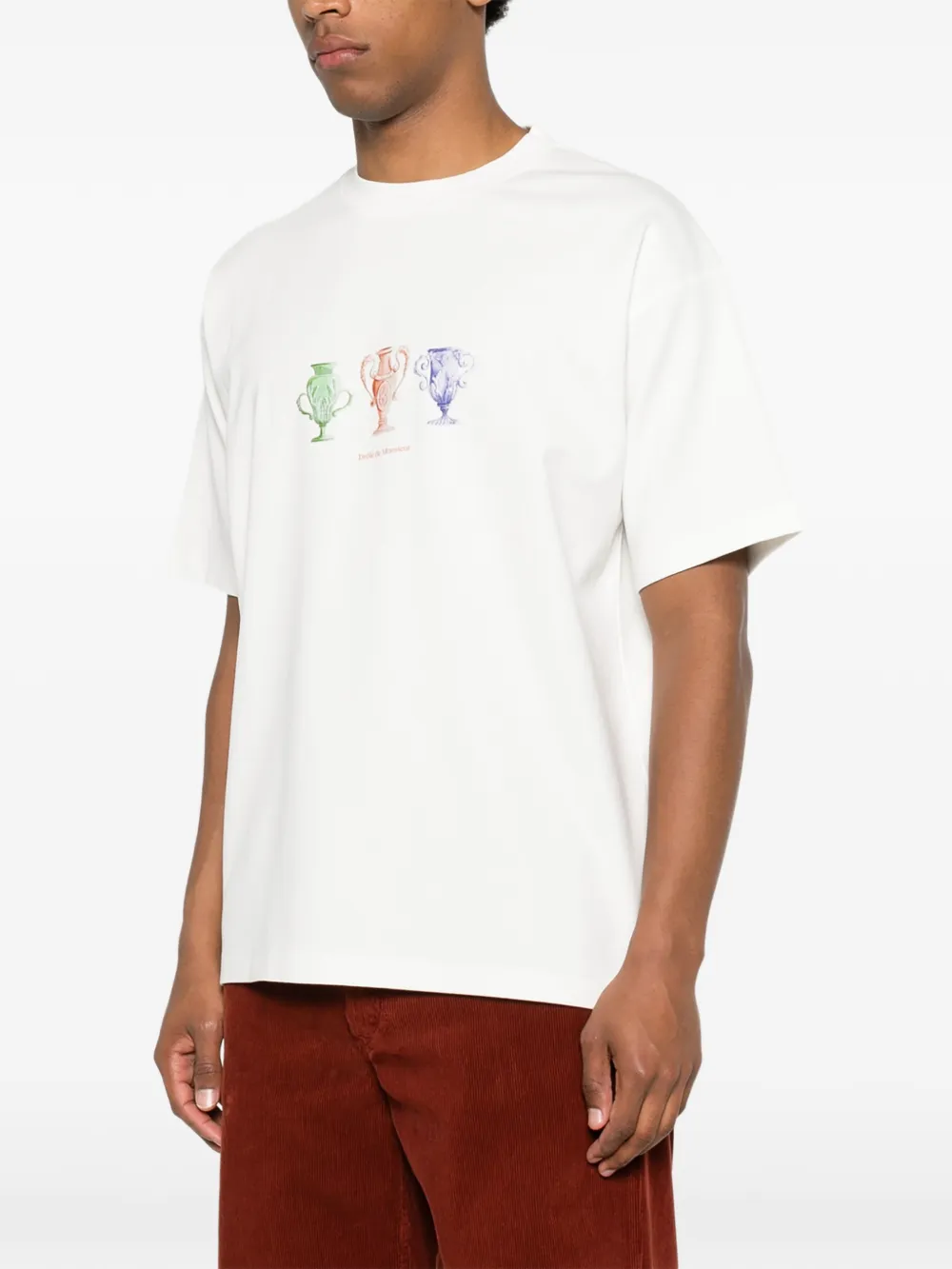 Drôle De Monsieur Katoenen T-shirt met grafische print Beige