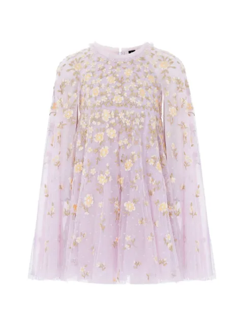 NEEDLE & THREAD KIDS Lea Ditsy jurk met capemouwen en geborduurde bloemen
