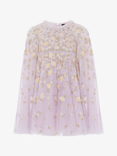 NEEDLE & THREAD KIDS Lea Ditsy floral-embroidered cape-sleeve dress