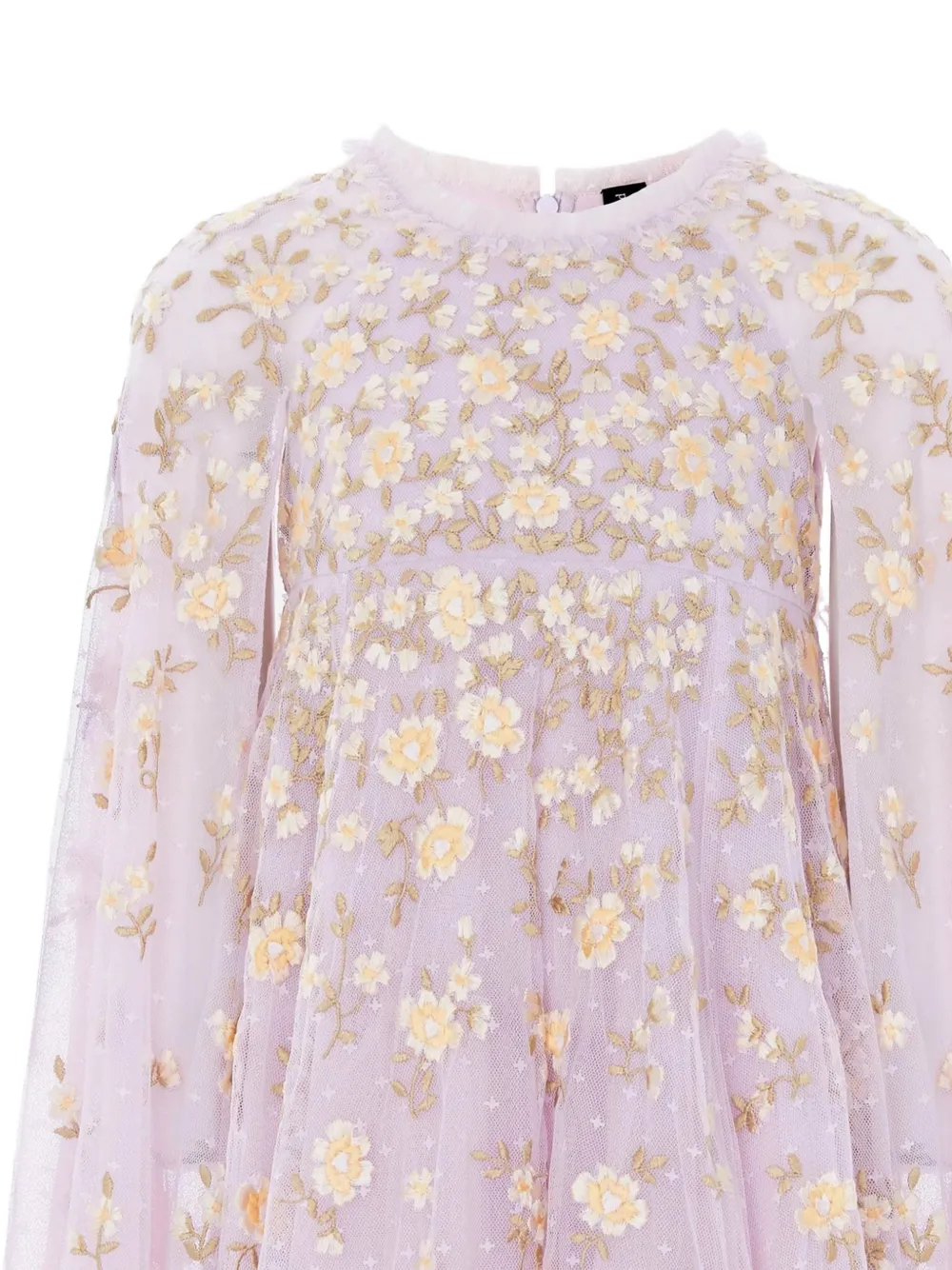 NEEDLE & THREAD KIDS Lea Ditsy jurk met capemouwen en geborduurde bloemen Paars