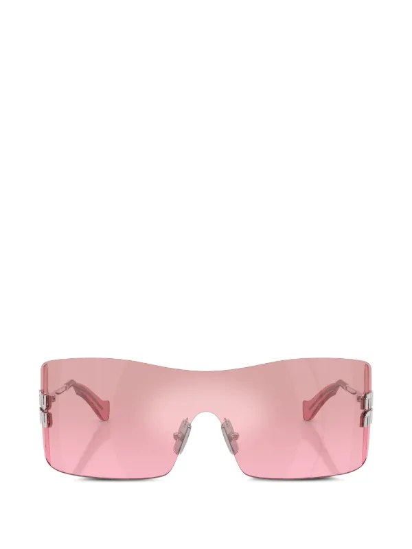 Miu Miu Logo-plaque Rimless Sunglasses in Pink