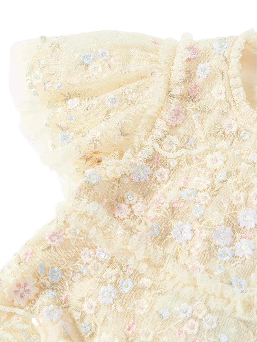 NEEDLE & THREAD KIDS Jurk met geborduurde bloemen en pailletten Beige
