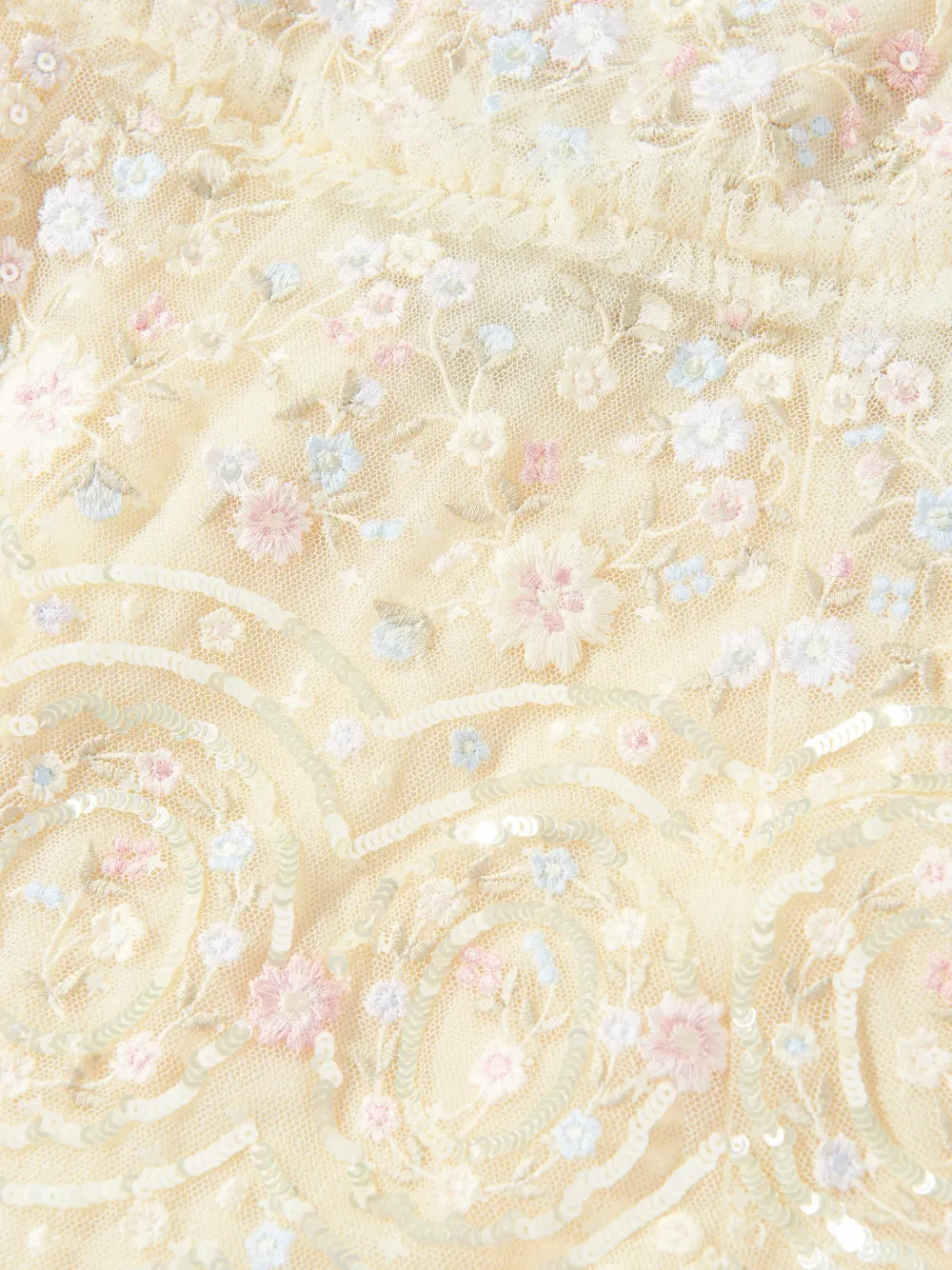 NEEDLE & THREAD KIDS Jurk met geborduurde bloemen en pailletten Beige