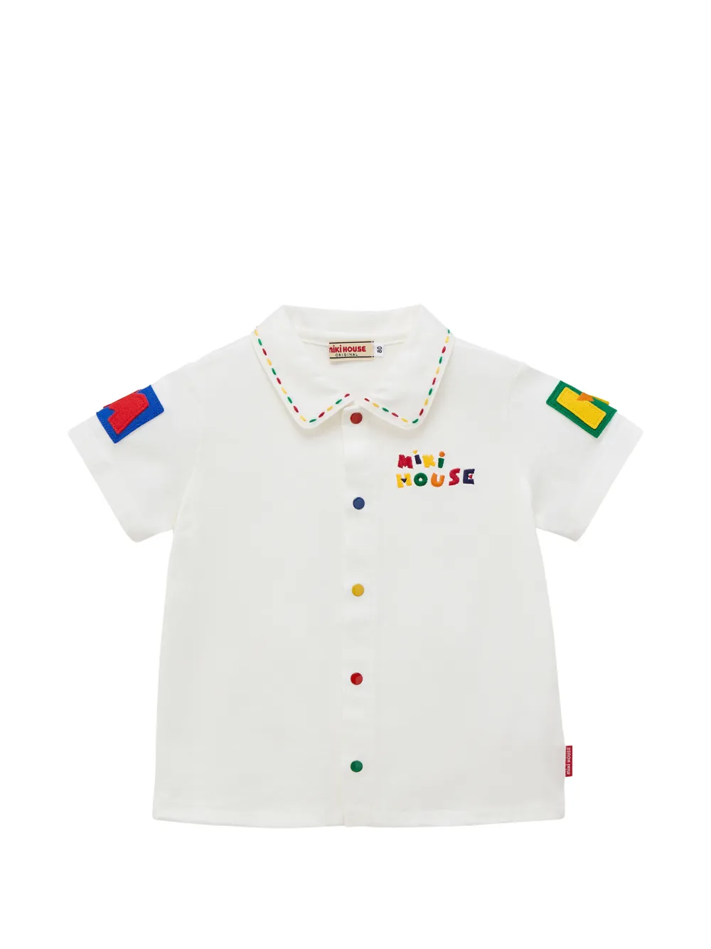 Miki House logo-embroidered patch-detail blouse - Bianco