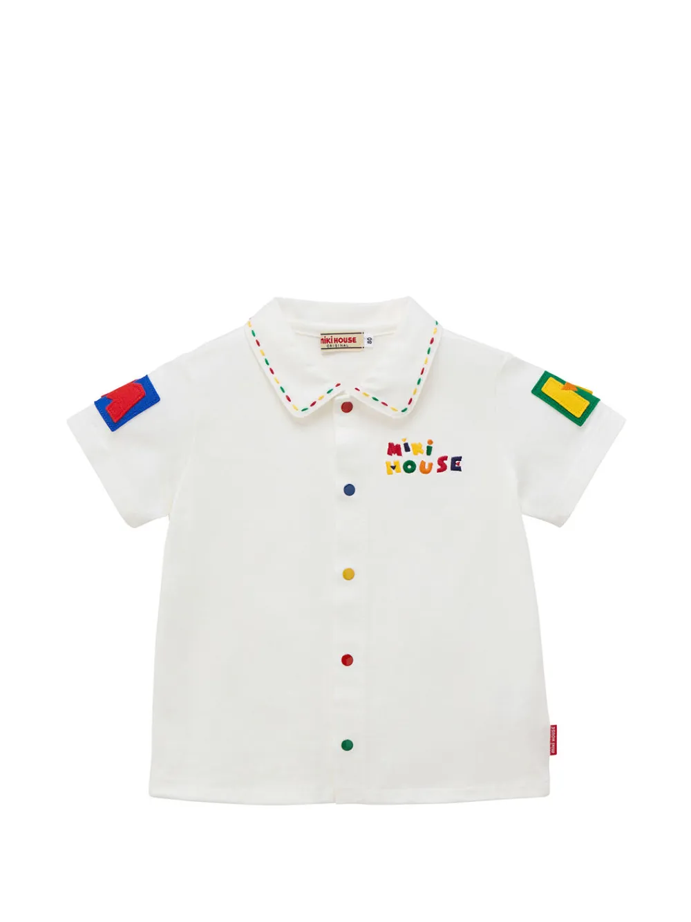 Miki House logo-embroidered patch-detail blouse - Bianco