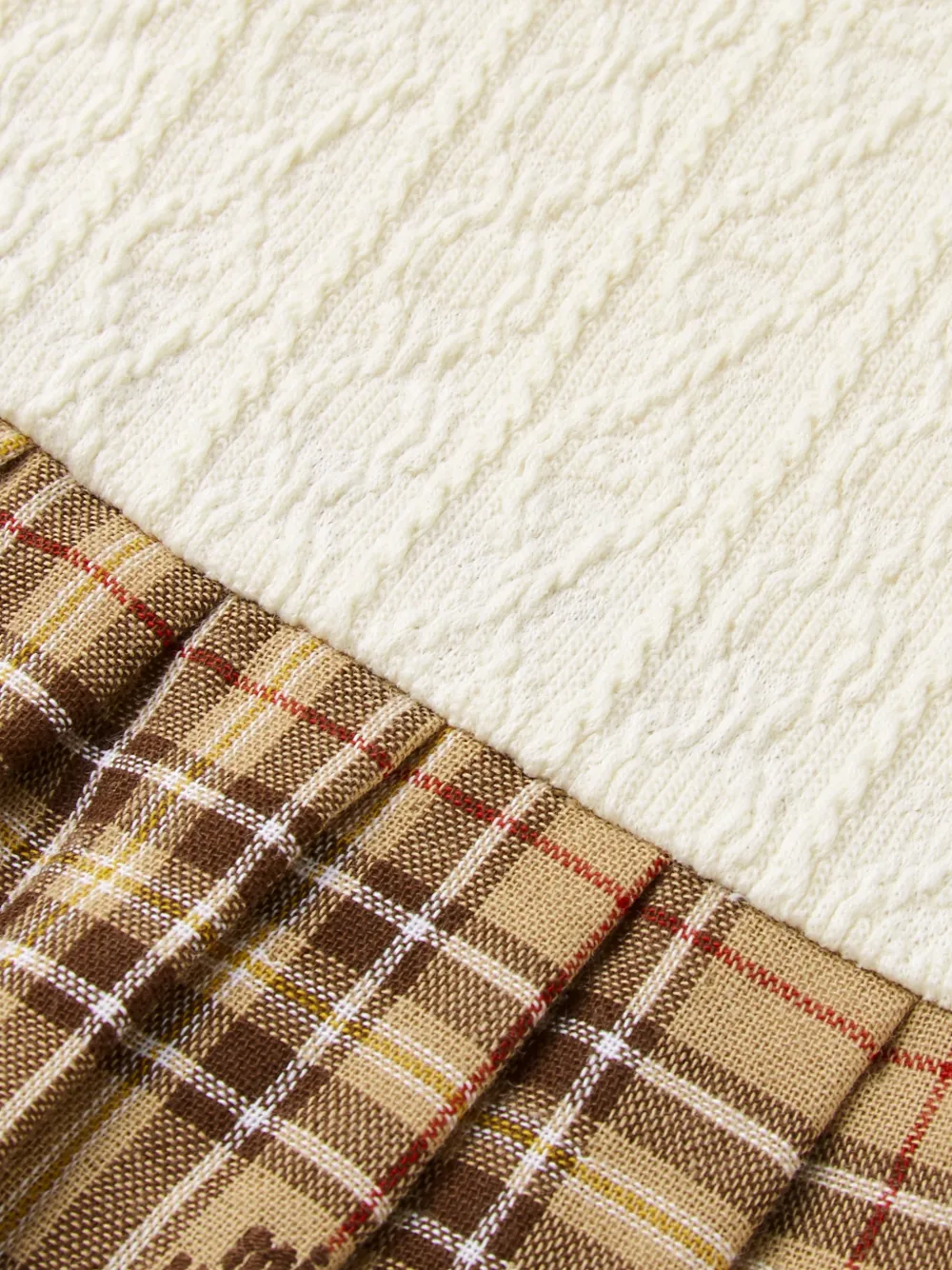 Miki House Kabelgebreide geruite jurk Beige