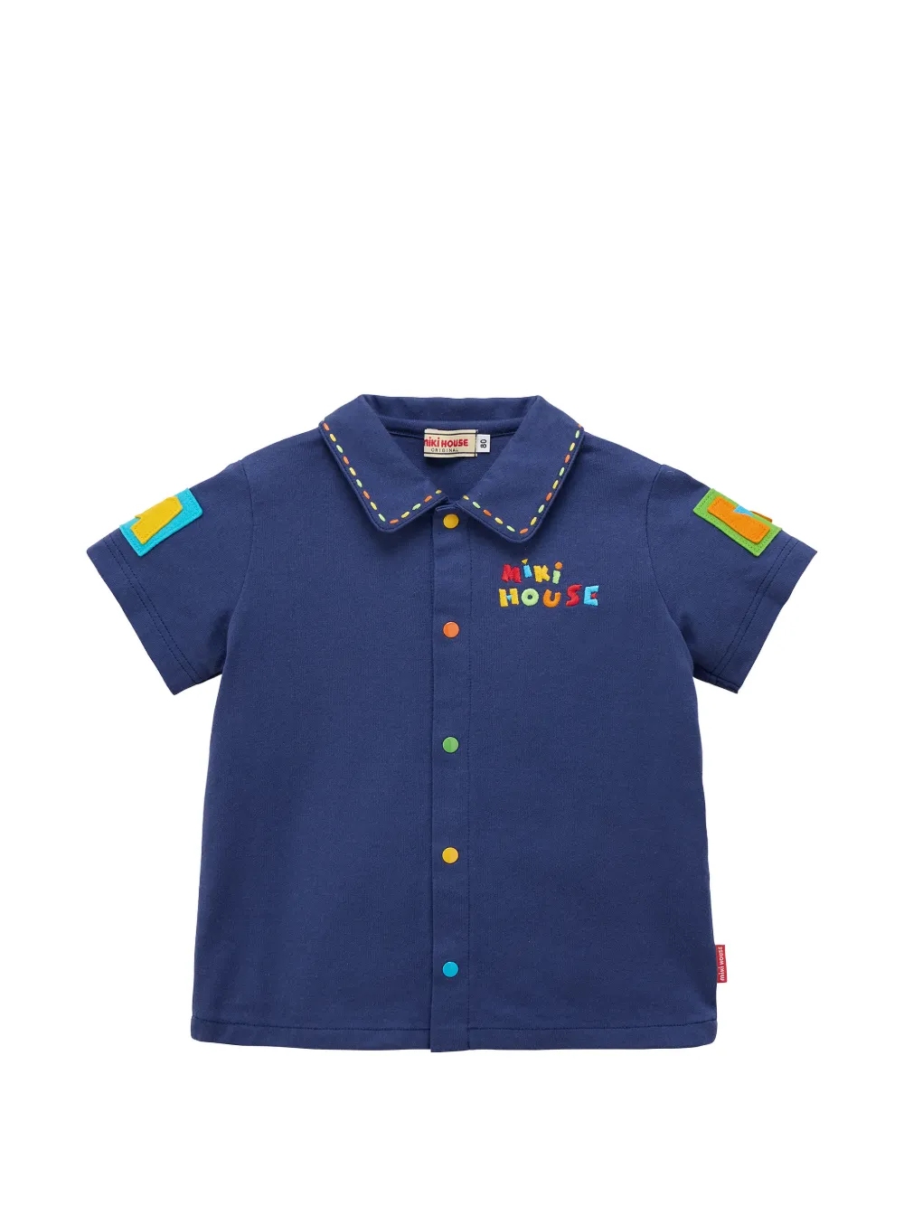 Miki House logo-embroidered contrast-stitch shirt - Blu