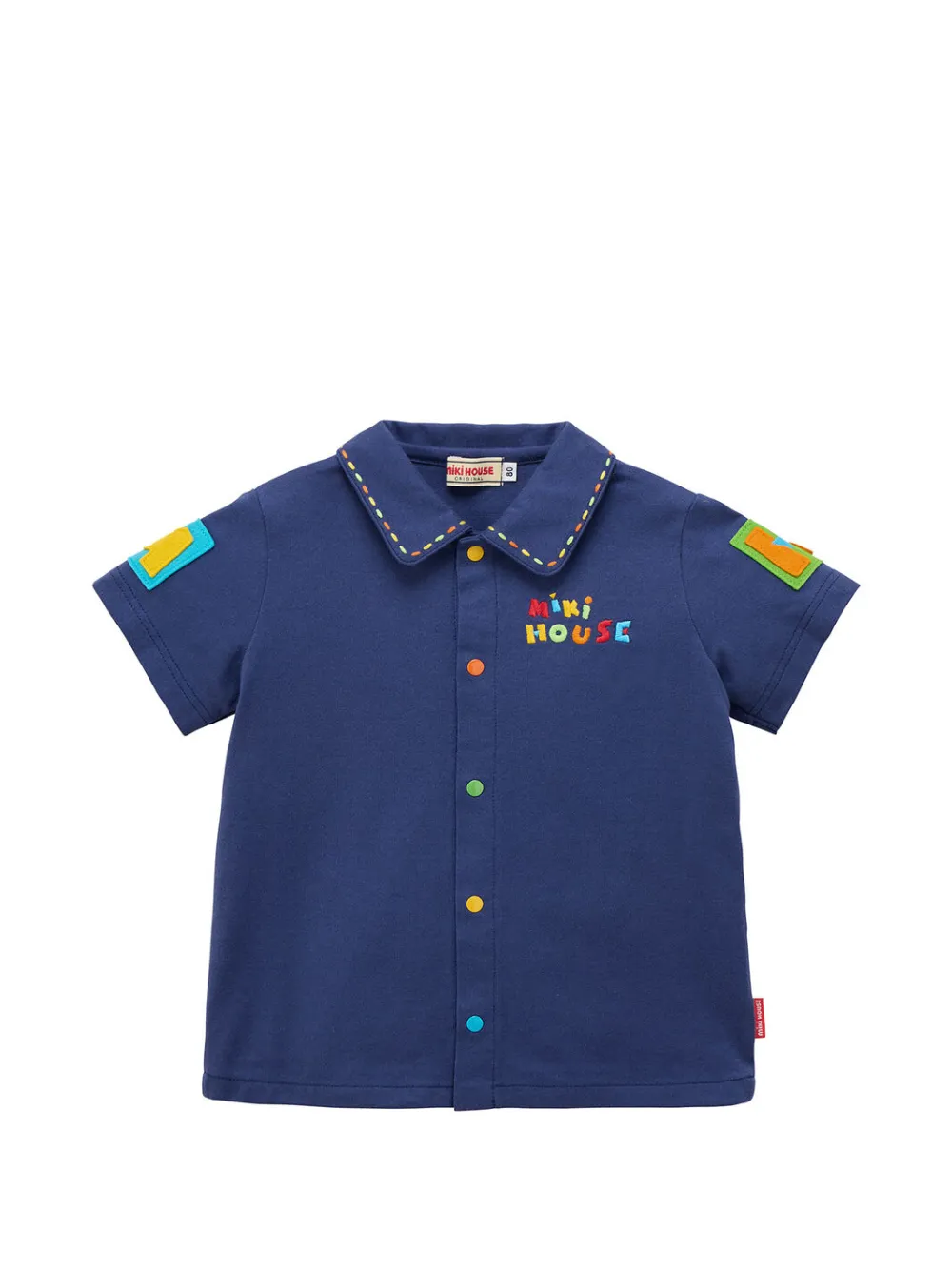 Miki House logo-embroidered contrast-stitch shirt - Blu