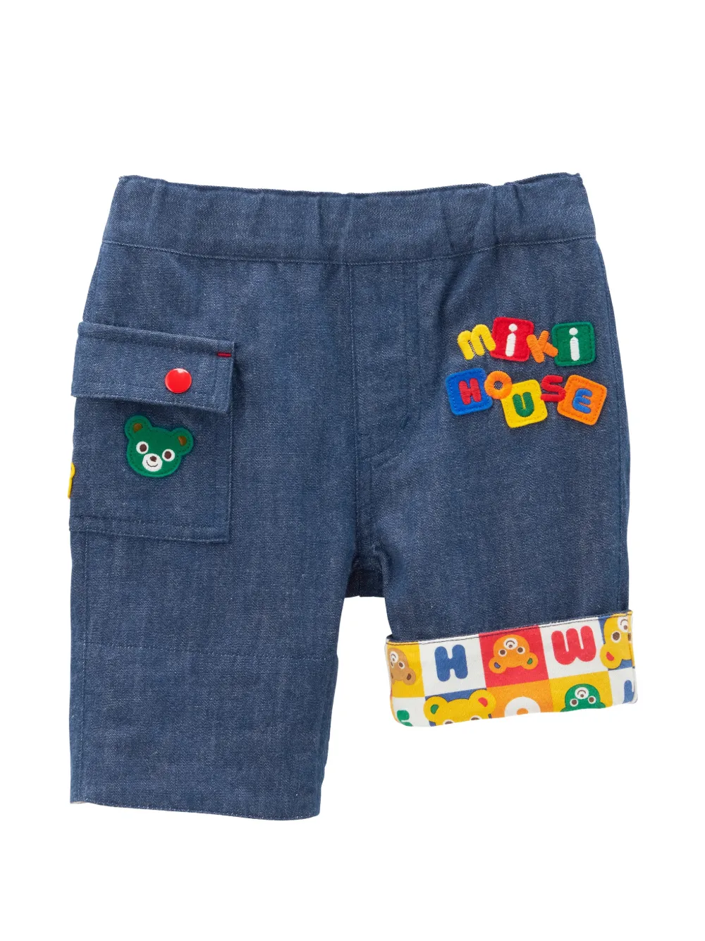 Miki House logo-patch cotton trousers - Blu