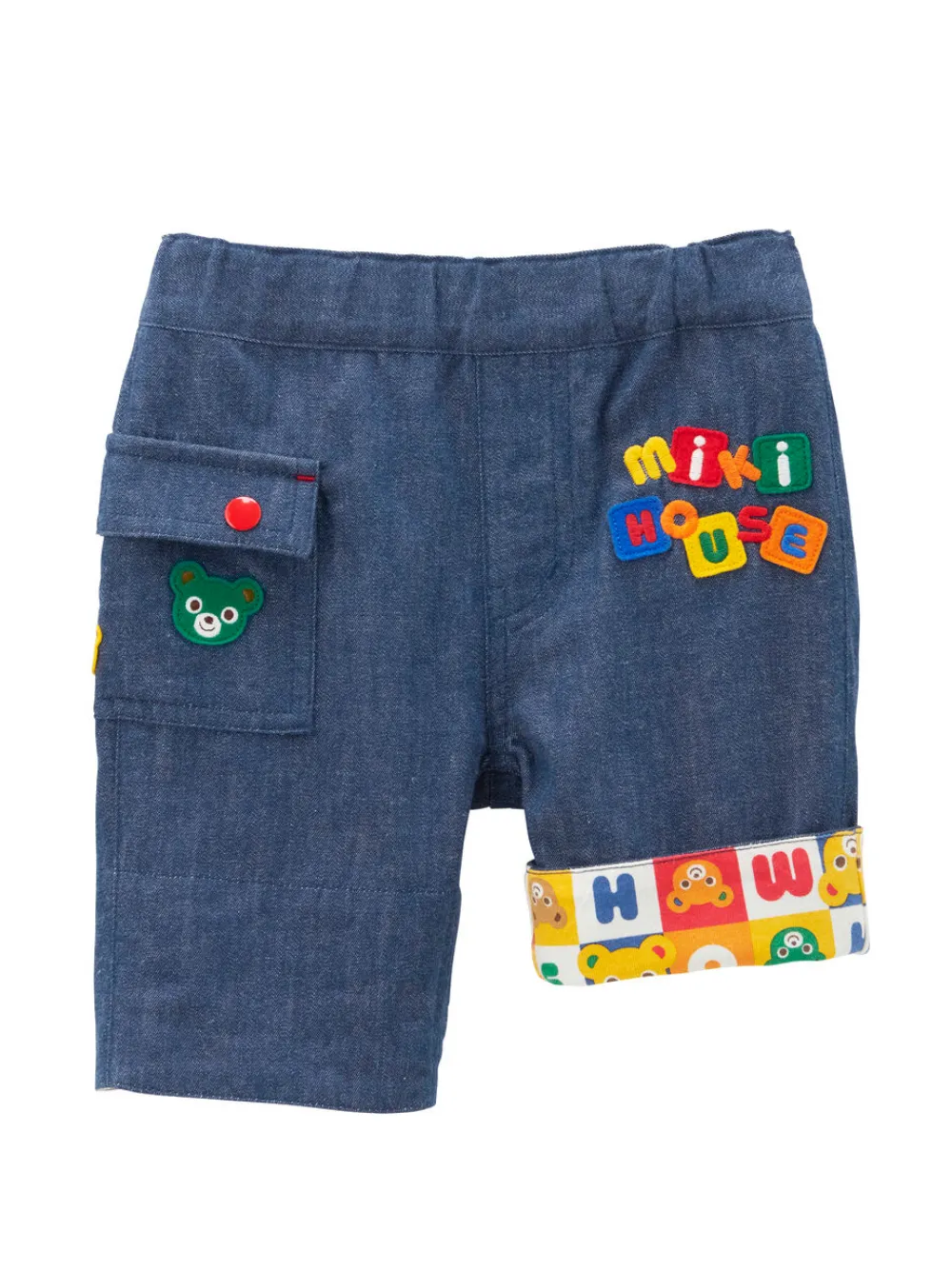 Miki House logo-patch cotton trousers - Blu