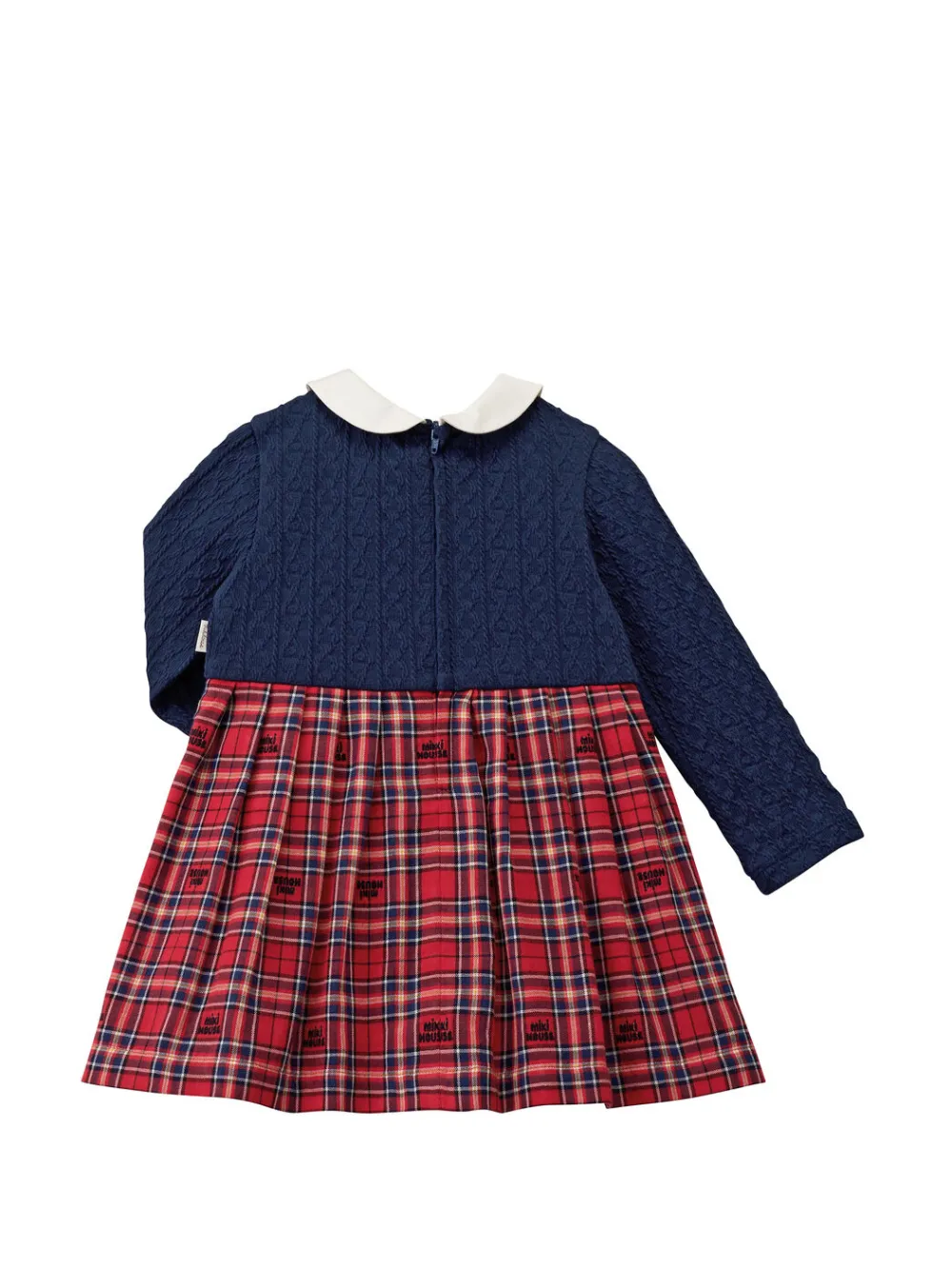 Miki House Kabelgebreide jurk met vlakken en tartan ruit Blauw