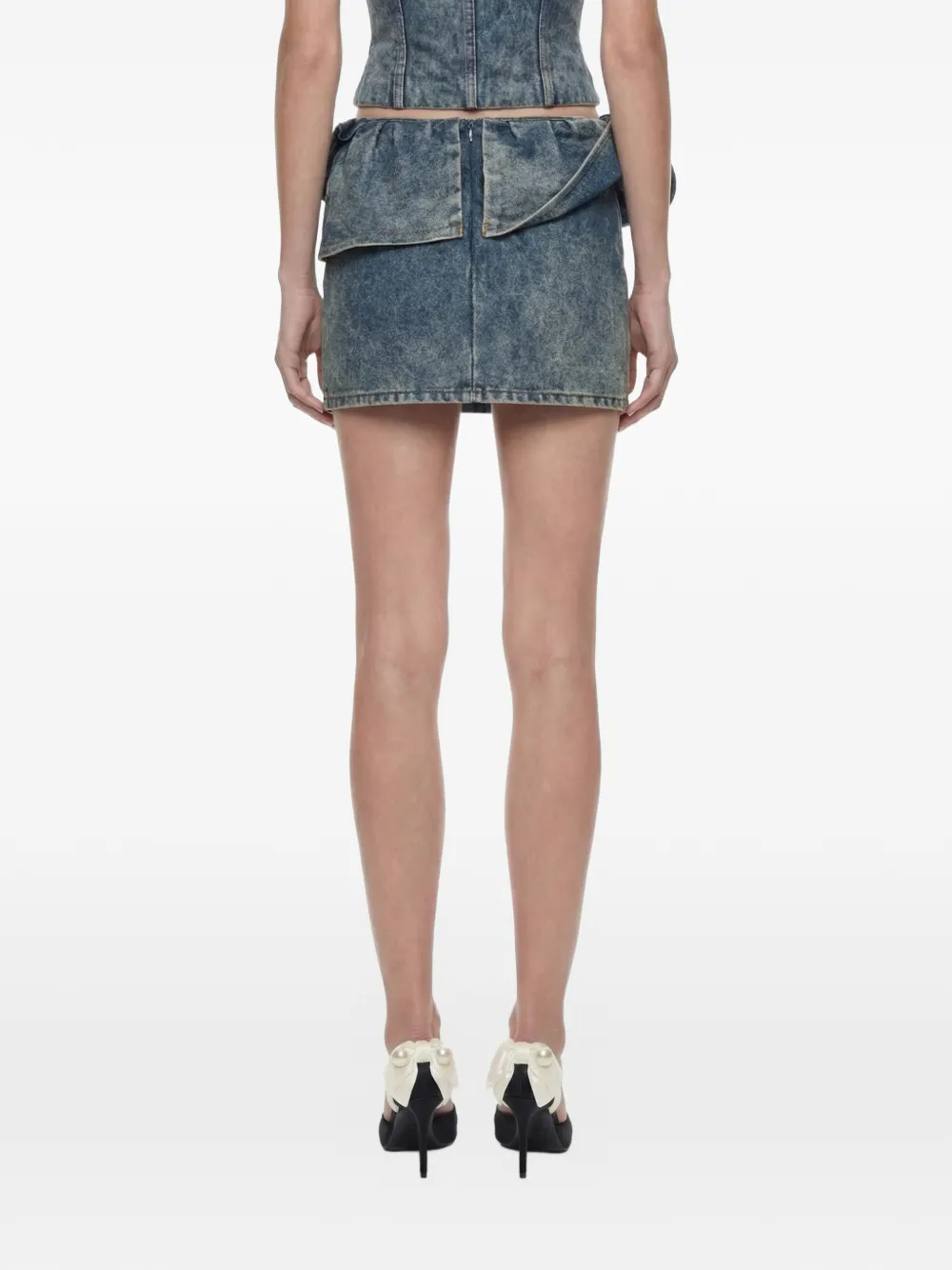 Magda Butrym Rose-detail Denim Mini Skirt in Black, view 3