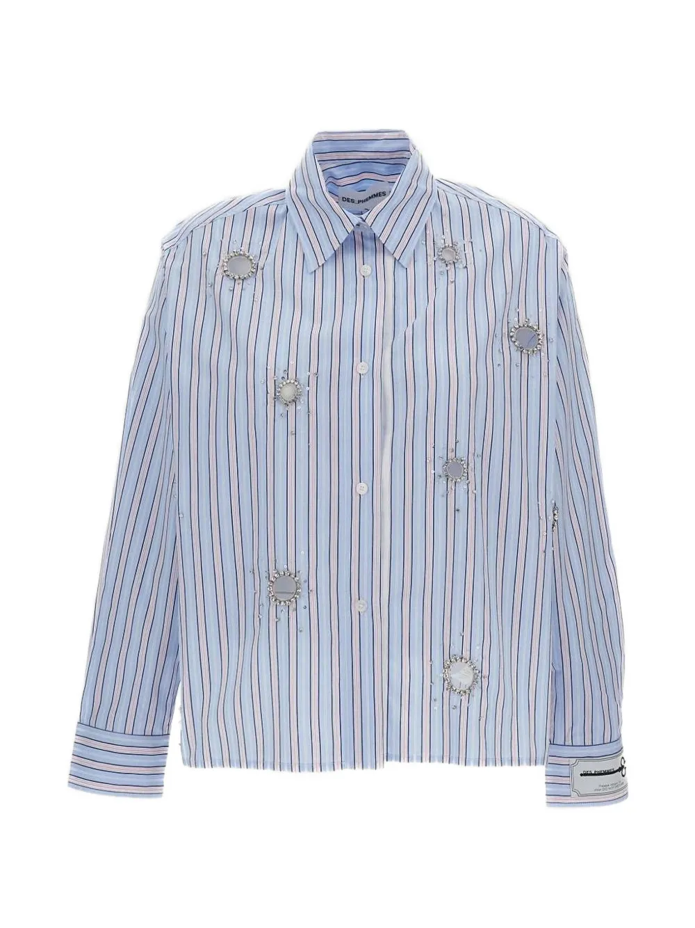 DES PHEMMES crystal-embellished striped shirt - Blue