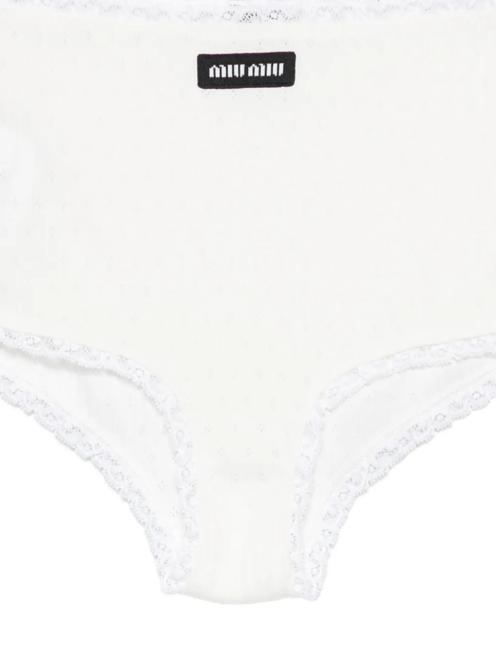 Miu Miu Logo-patch Lace-trim Cotton Briefs - Blanc 