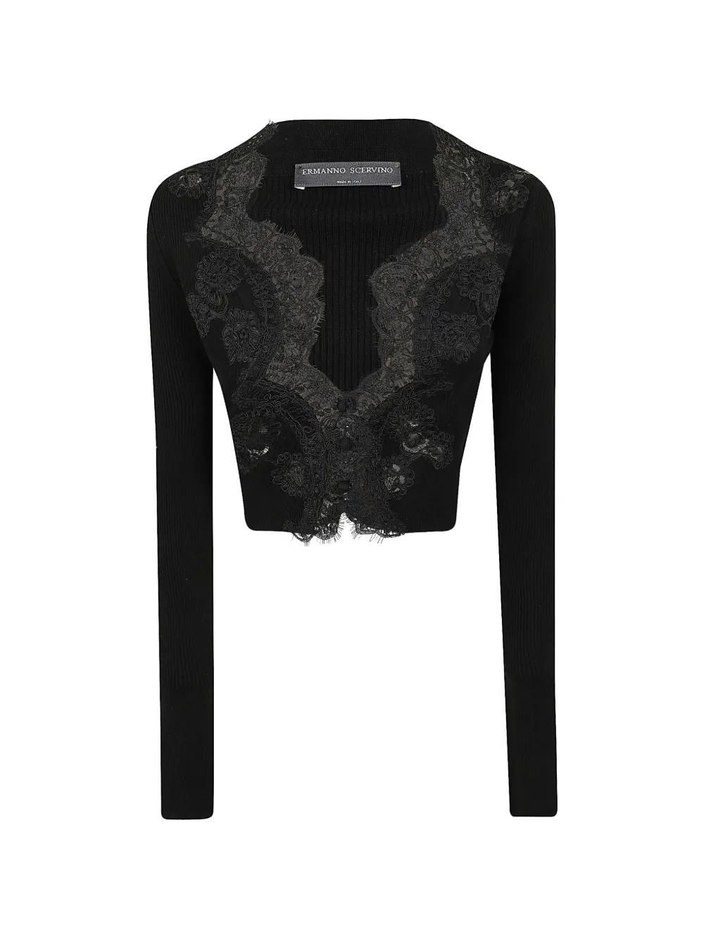 Ermanno Scervino lace-trimmed ribbed cardigan - Nero