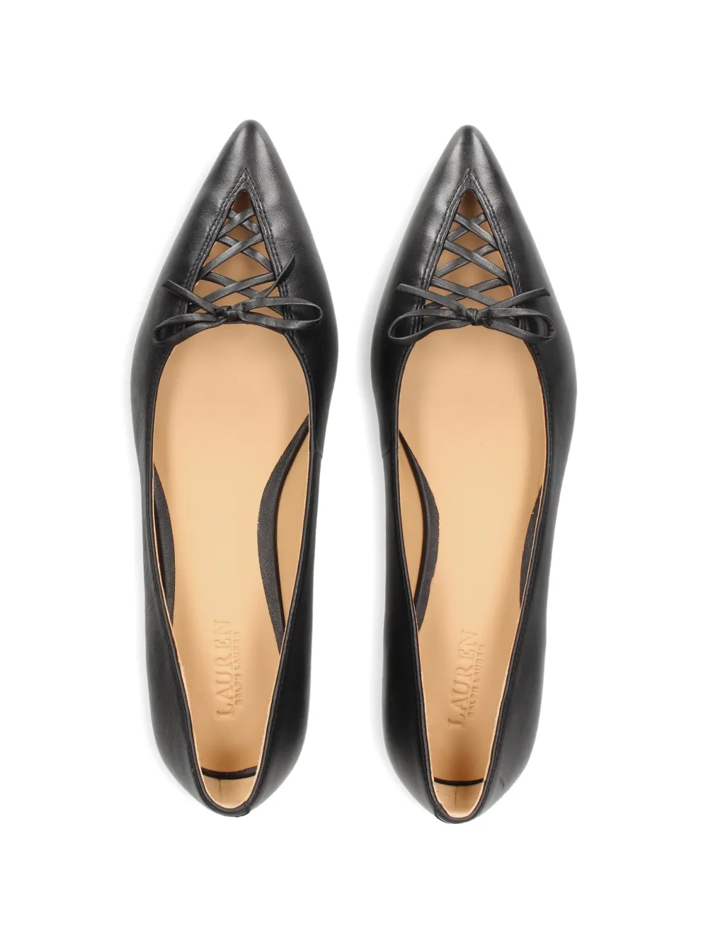 Lauren Ralph Lauren lace-up pointed-toe ballet flats Zwart