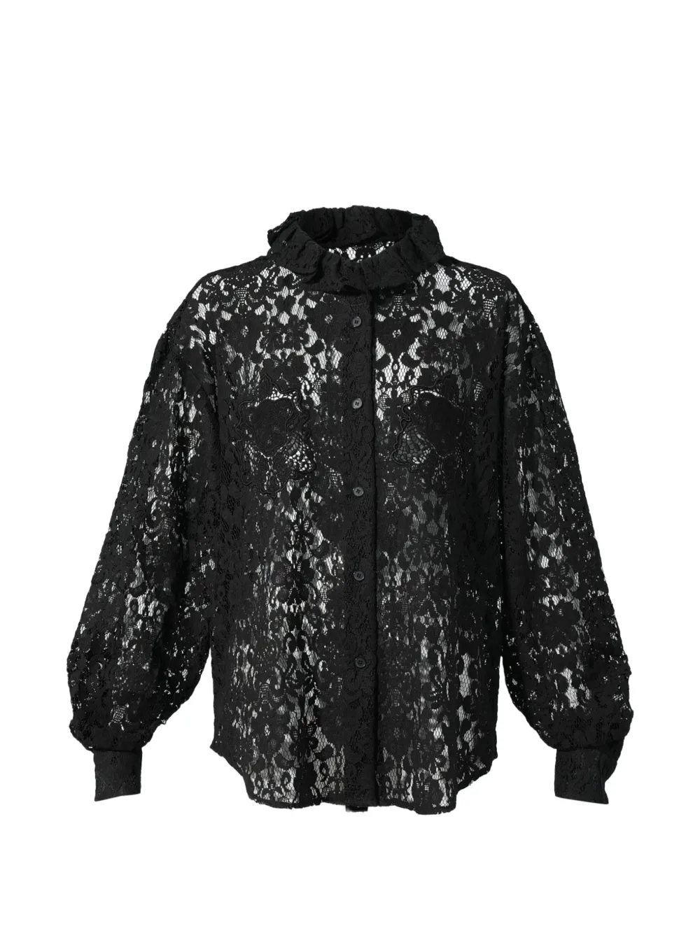 pushBUTTON ruffled-collar lace blouse - Nero