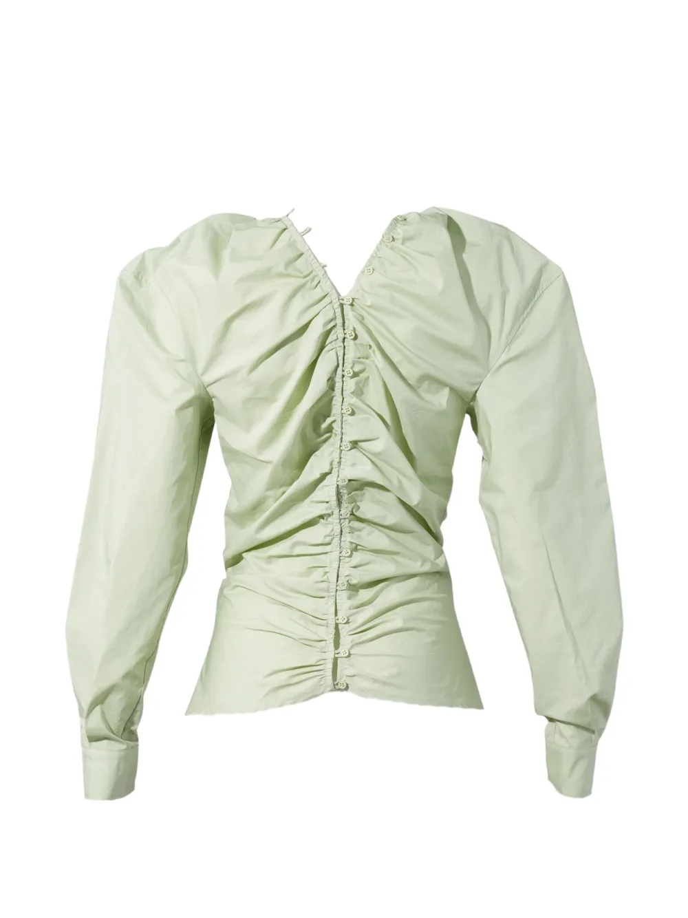  Pushbutton Ruched Button-up Shirt - Vert 