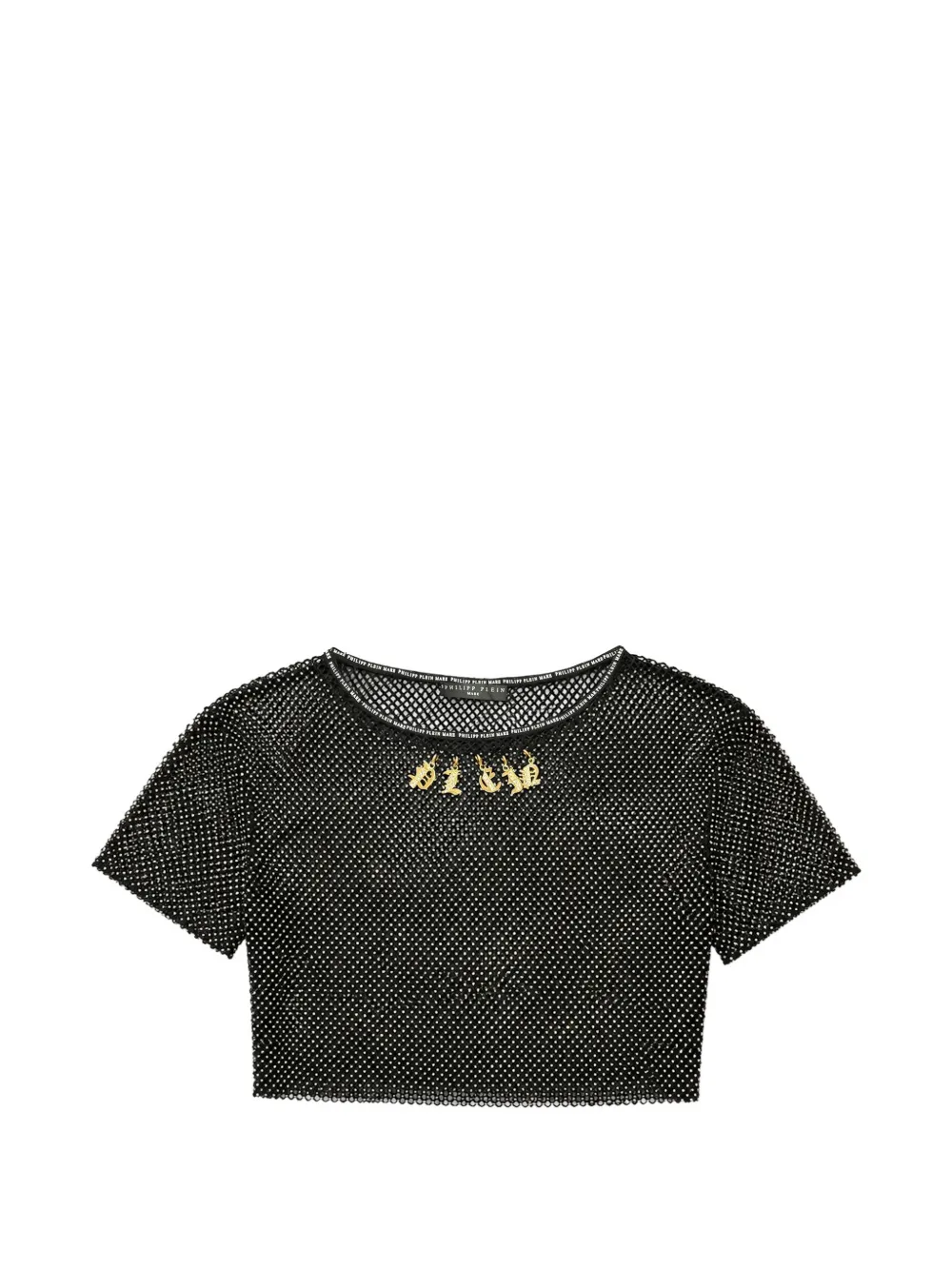 Philipp Plein mesh cropped top crystal-charms - Nero