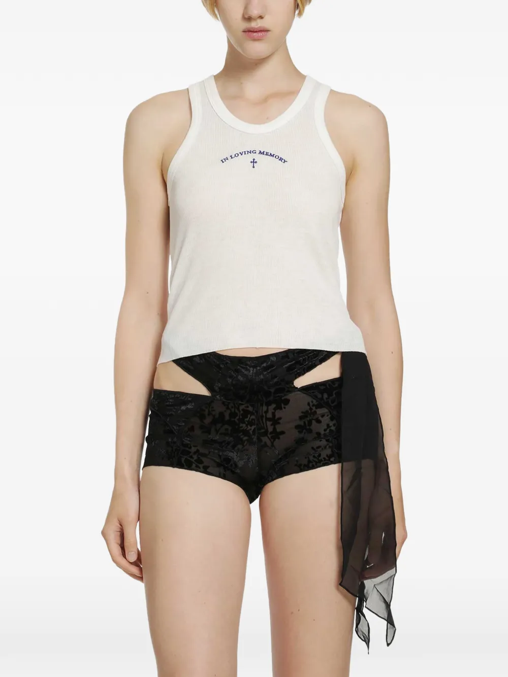 DAISY embroidered ribbed-knit tank top - Bianco