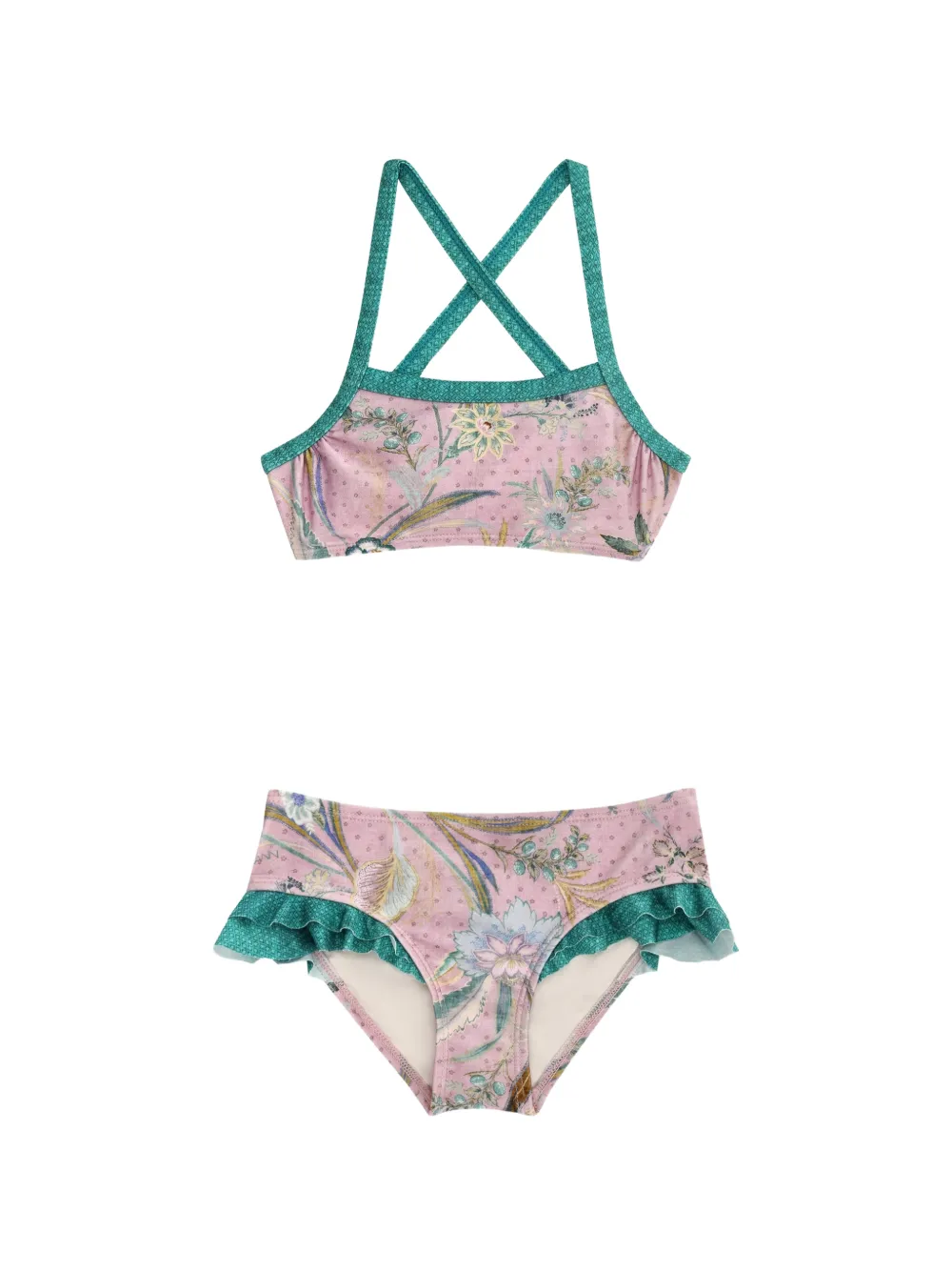 ZIMMERMANN Kids Indra floral-print ruffled bikini - Rosa