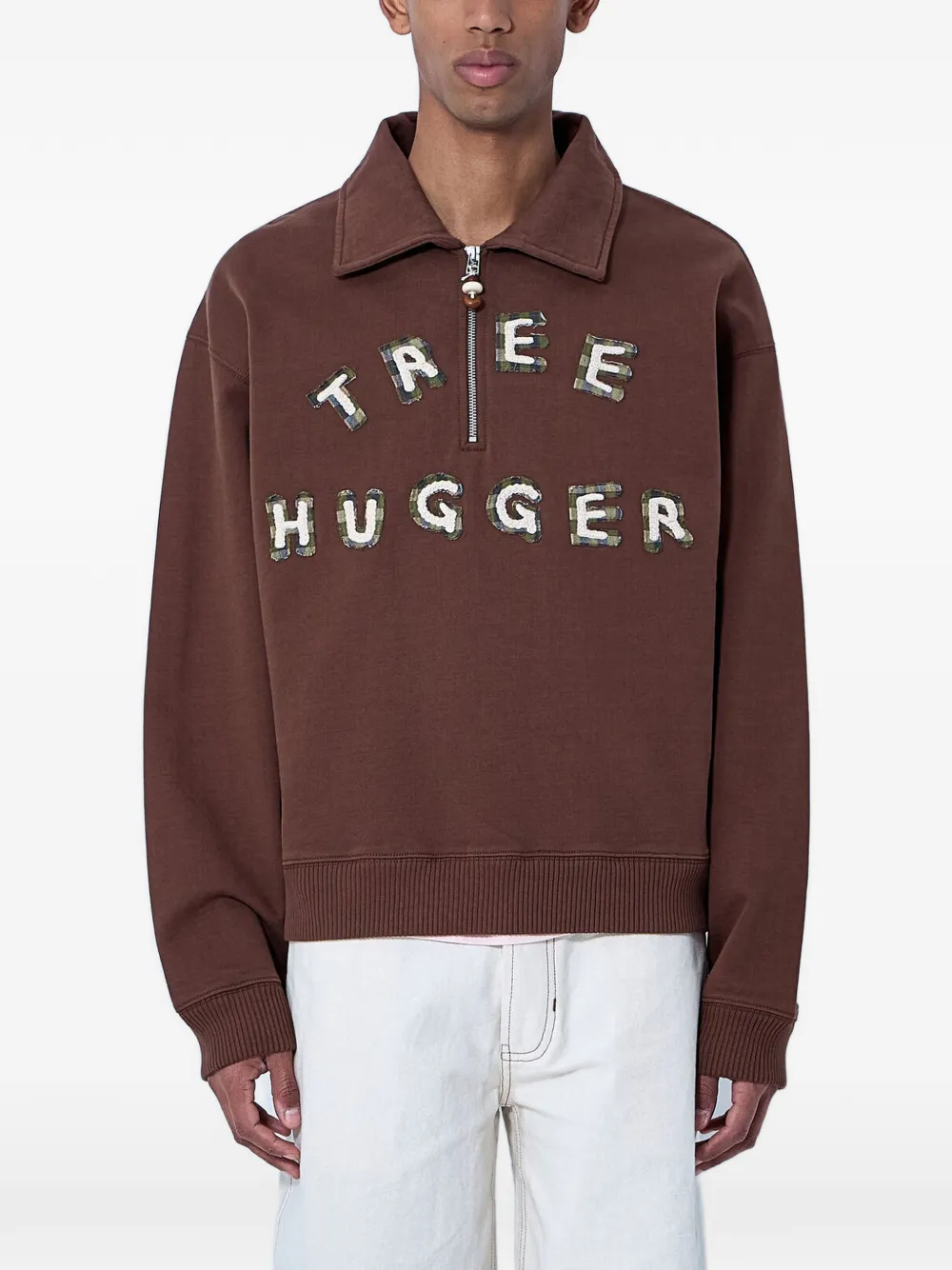 STORY mfg. Geo embroidered half-zip sweatshirt - Marrone