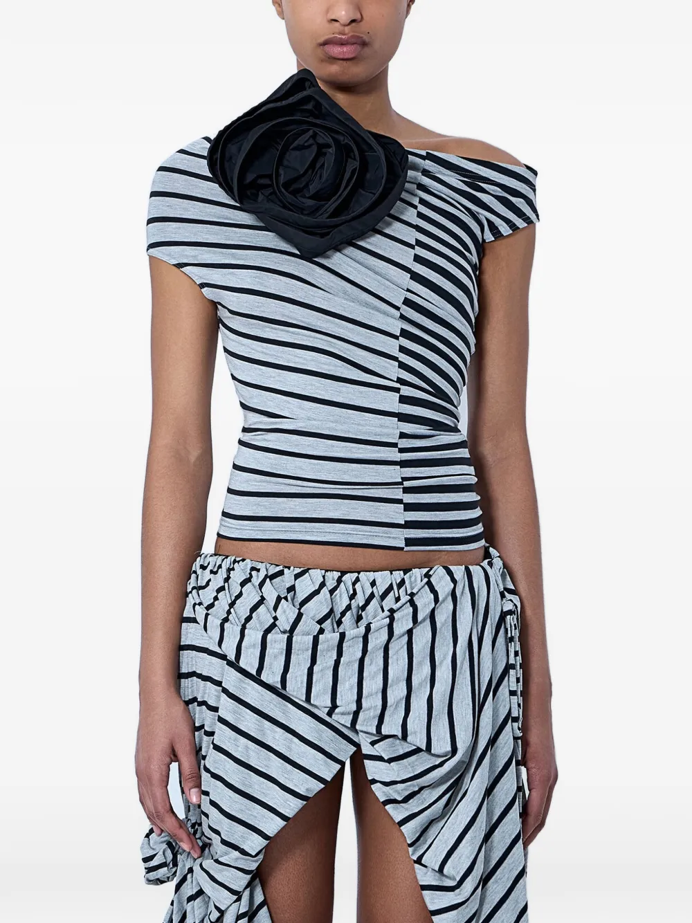 Vaquera floral-appliqué top - Grigio