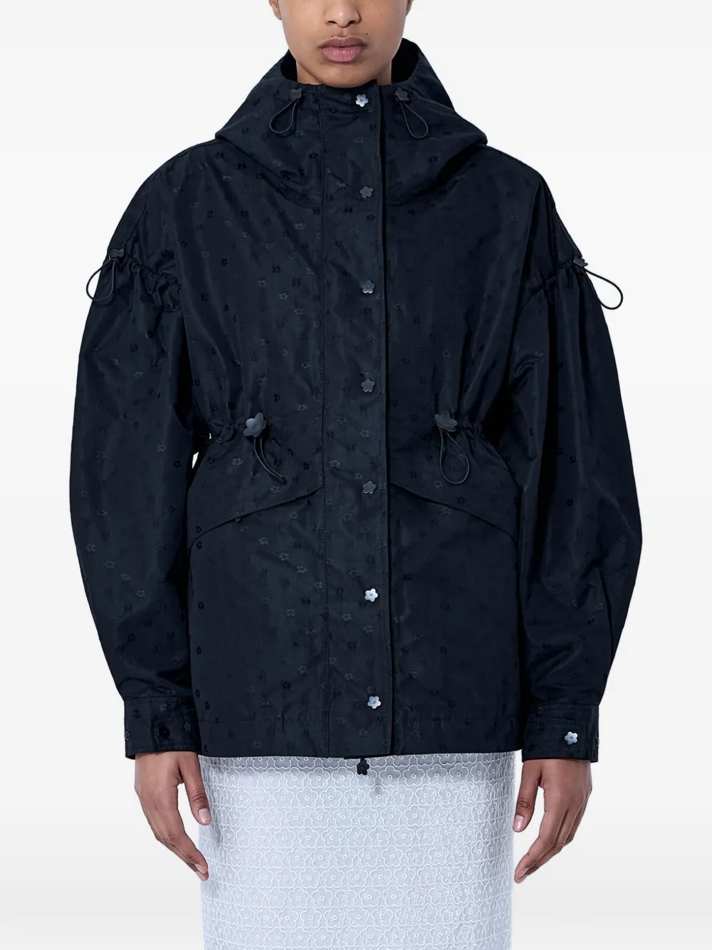Cecilie Bahnsen iris-jacquard drawstring oversized jacket - Nero