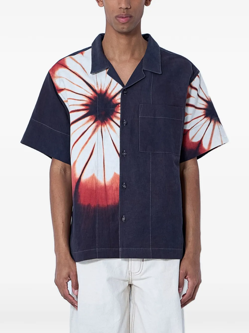 STORY mfg. tie-dye patch-pocket short-sleeve shirt - Blu
