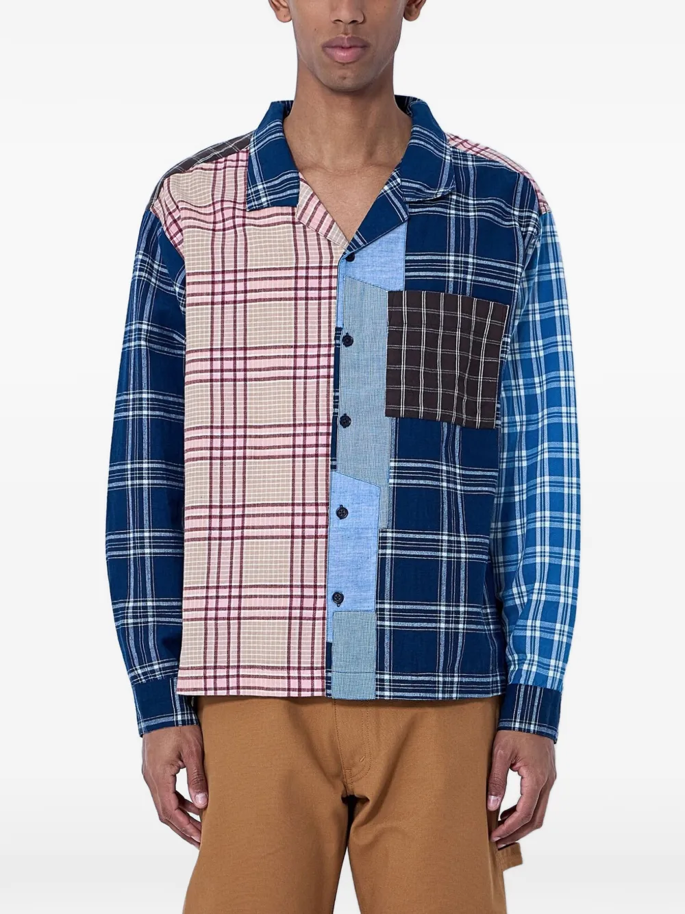 STORY mfg. patchwork plaid shirt - Blau
