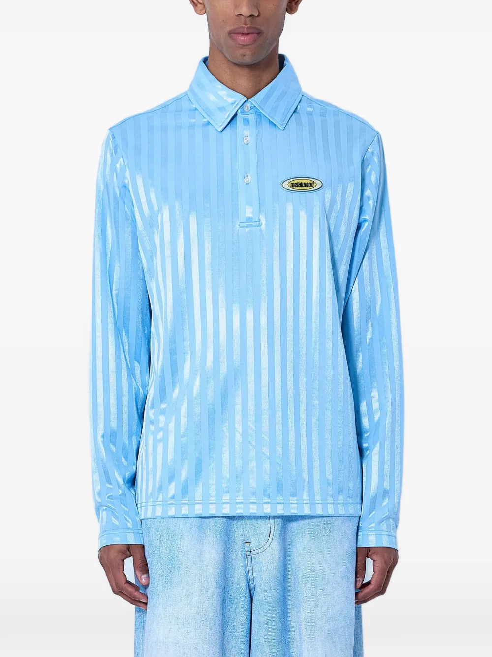 Metalwood Studio striped logo-patch polo shirt - Blu