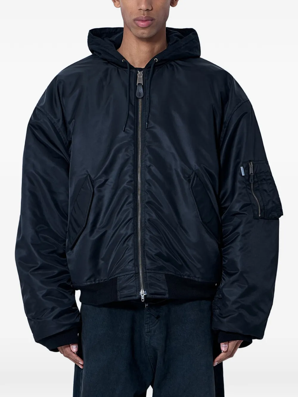 Balenciaga hooded ribbed-trim jacket - Schwarz